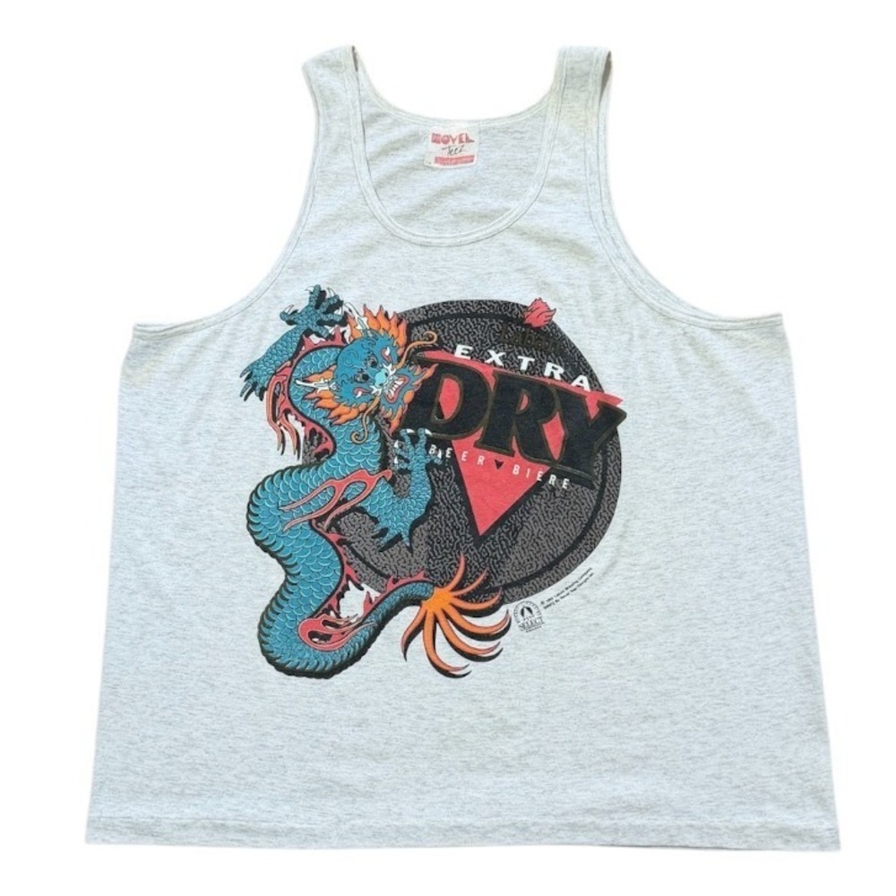 Vintage 90s Labatt Extra Dry Beer Dragon Graphic Art USA Promo Tank Top Shirt